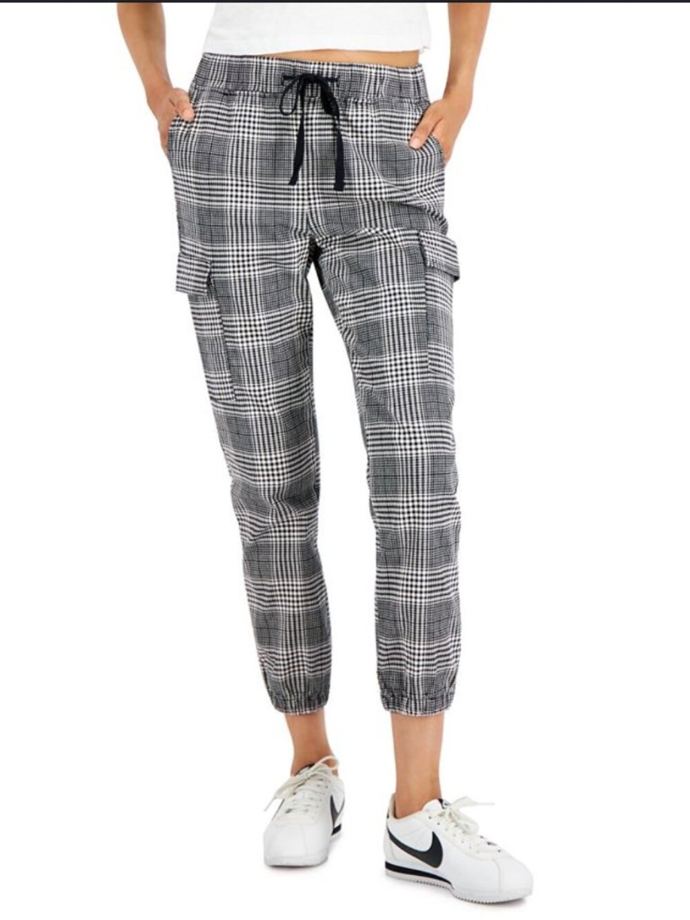Macys Tinseltown Plaid Cotton Cargo Jogger Mauve/ Black Sz Juniors M